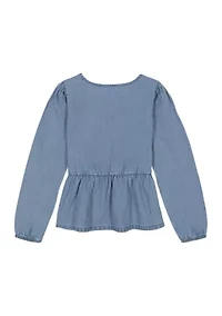 Girls 7-16 Chambray Bow Top