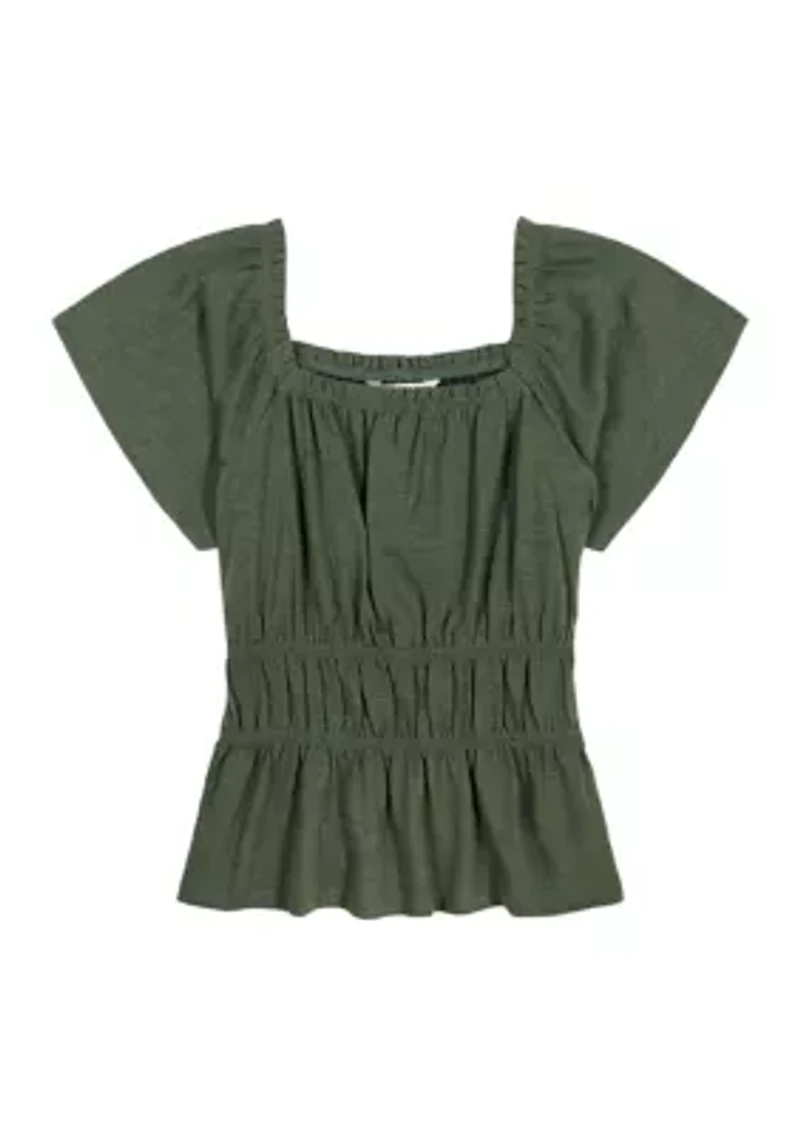 Girls 7-16 Smocked Flutter Sleeve Top