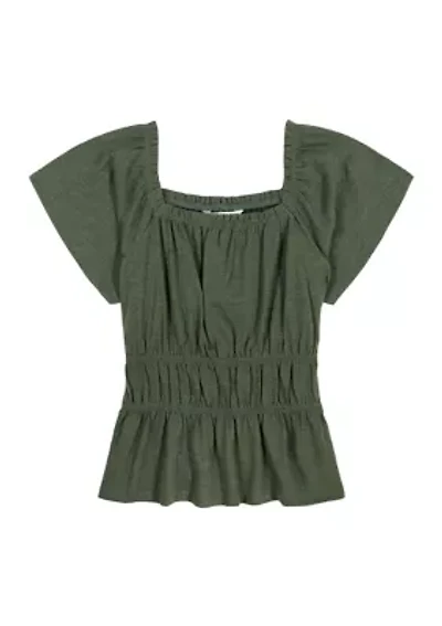 Girls 7-16 Smocked Flutter Sleeve Top