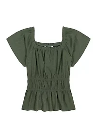 Girls 7-16 Smocked Flutter Sleeve Top
