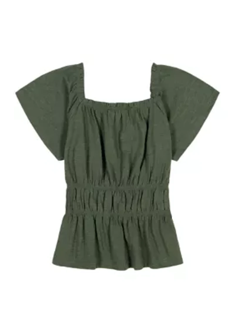 Girls 7-16 Smocked Flutter Sleeve Top