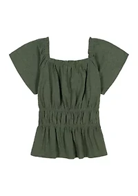 Girls 7-16 Smocked Flutter Sleeve Top