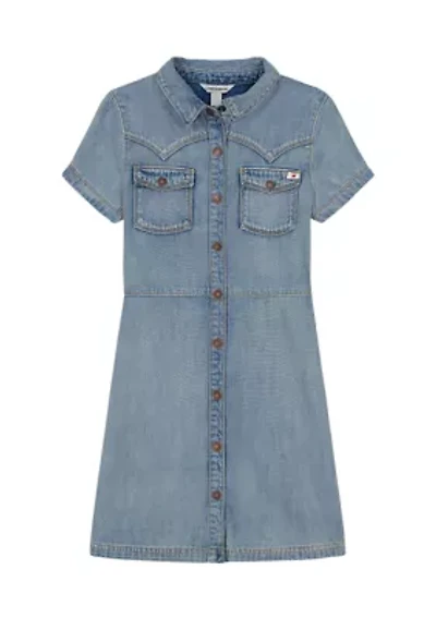 Girls 7-16 Short Sleeve Denim Dress