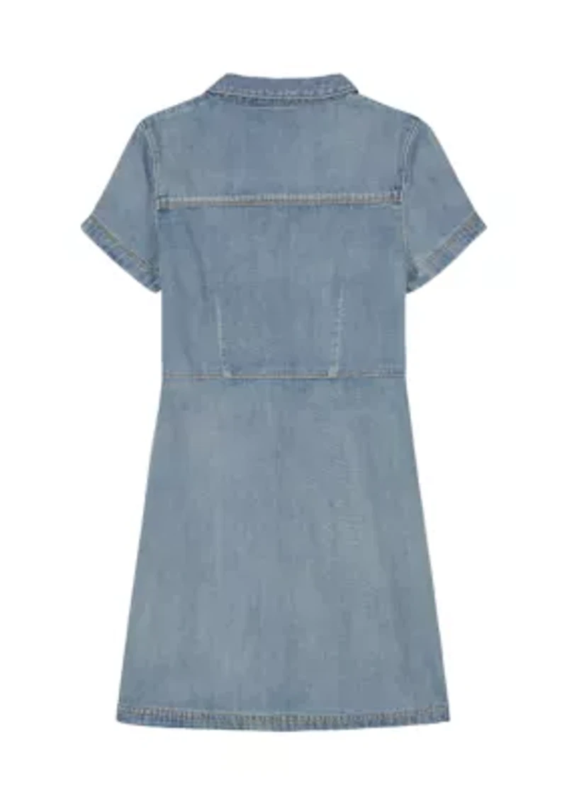 Girls 7-16 Short Sleeve Denim Dress