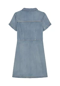 Girls 7-16 Short Sleeve Denim Dress