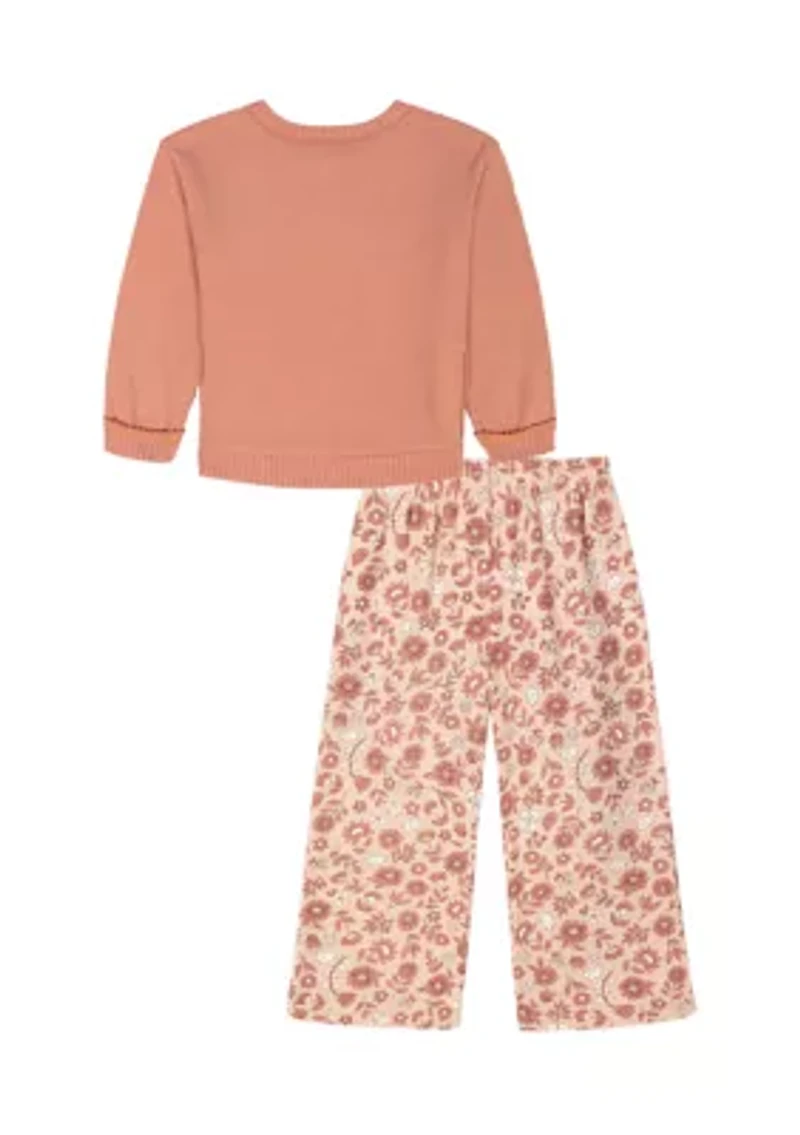 Girls 4-6x Graphic Top and Printed Wide Leg Pant Set