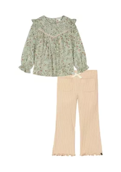 Girls 4-6x Printed Top and Ribbed Flare Pants Set