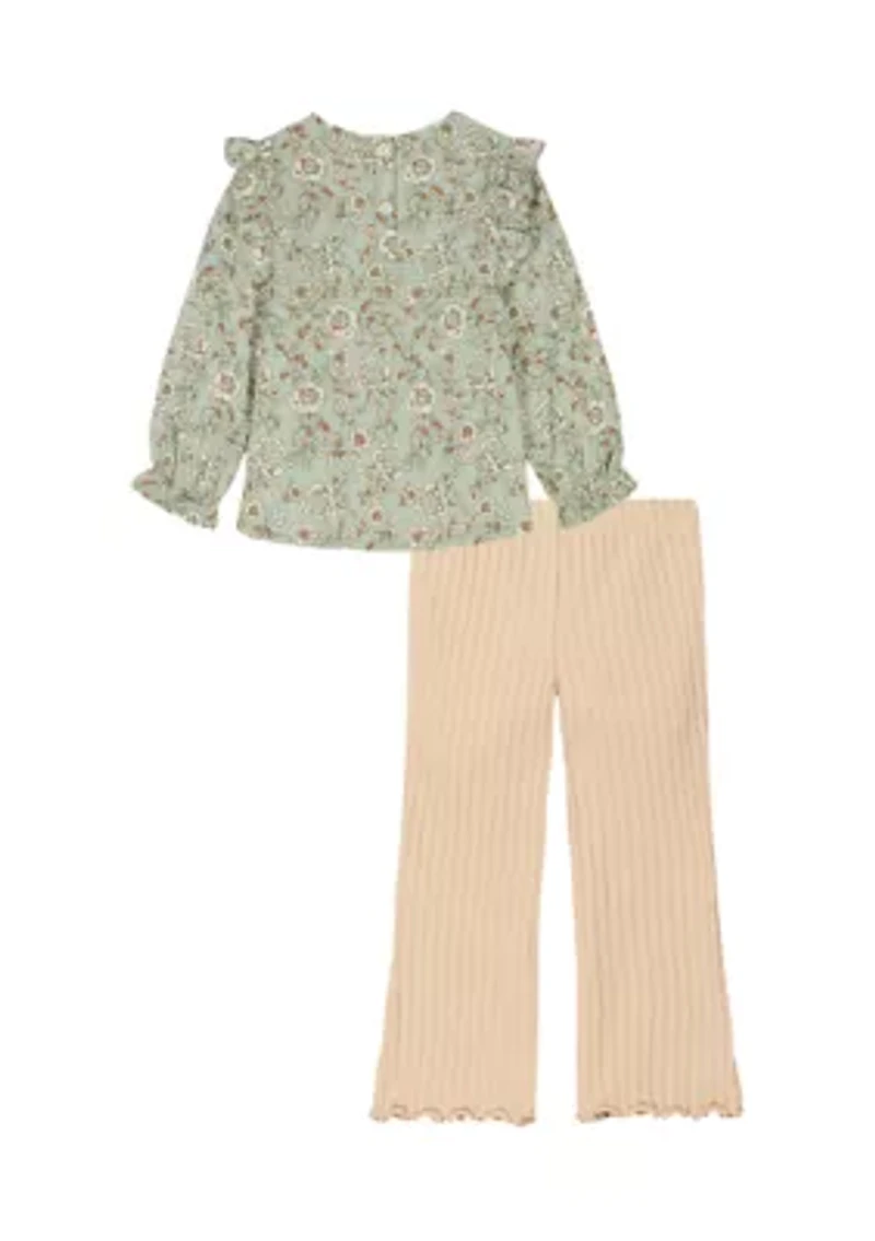 Girls 4-6x Printed Top and Ribbed Flare Pants Set