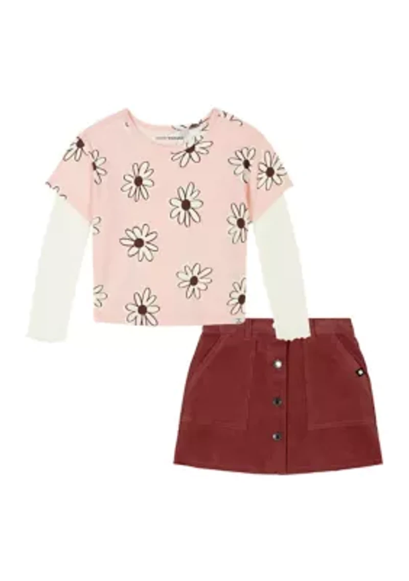 Girls 4-6x Floral Printed 2Fer Top and Skort Set