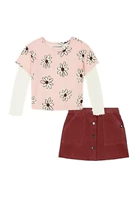 Girls 4-6x Floral Printed 2Fer Top and Skort Set