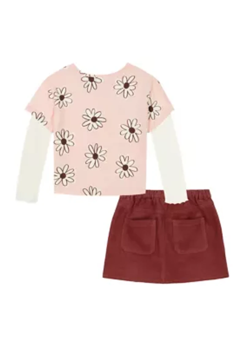 Girls 4-6x Floral Printed 2Fer Top and Skort Set