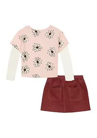 Girls 4-6x Floral Printed 2Fer Top and Skort Set