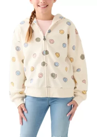 Girls 7-16 Smiley Full Zip Fleece Hoodie