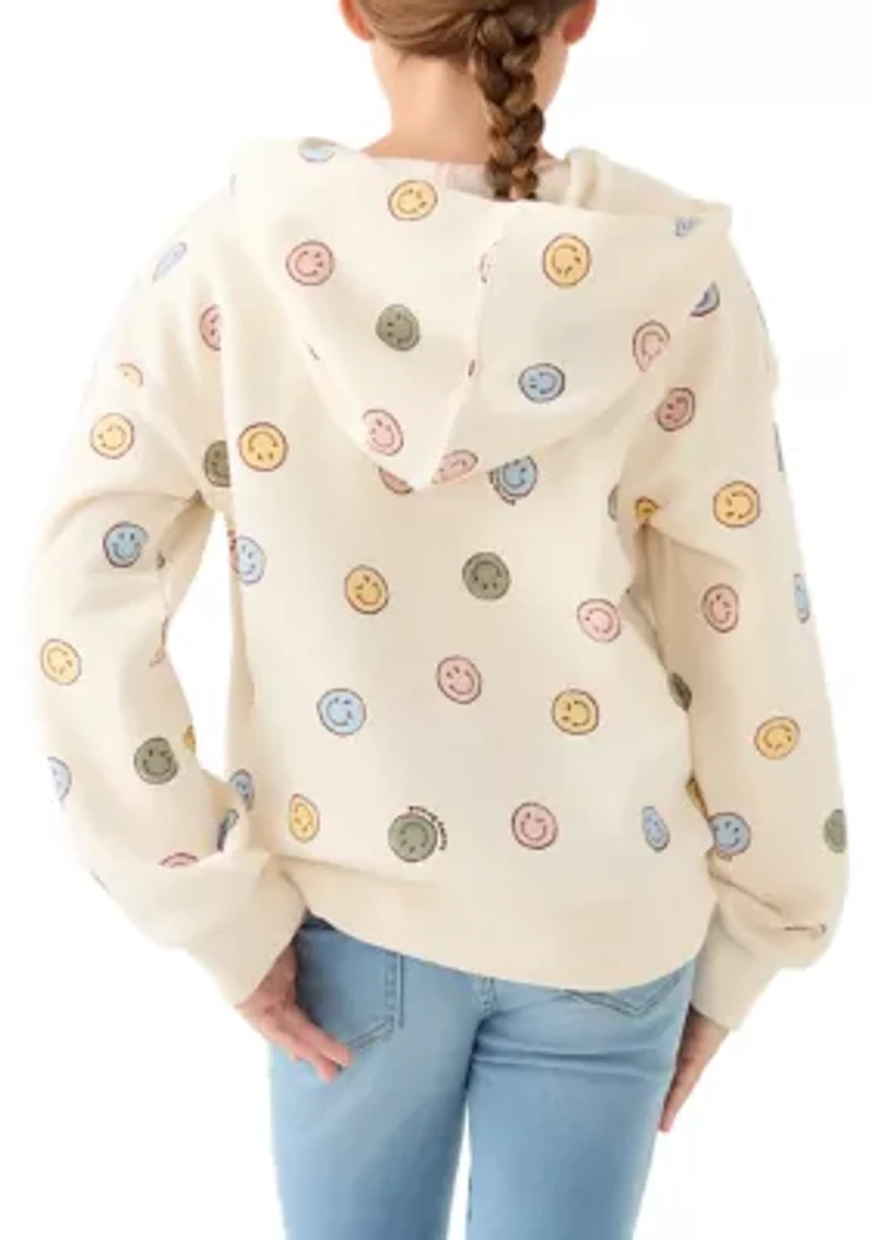 Girls 7-16 Smiley Full Zip Fleece Hoodie