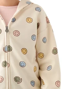 Girls 7-16 Smiley Full Zip Fleece Hoodie