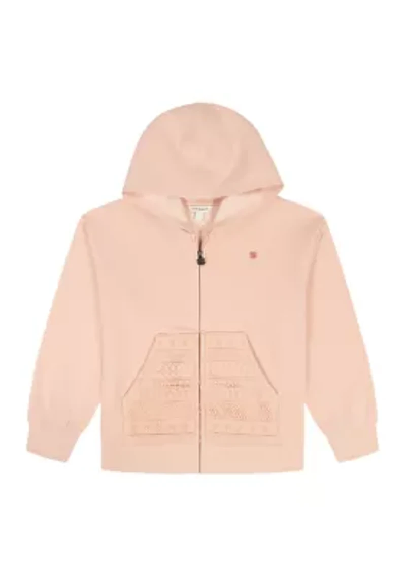 Girls 7-17 Zip Up Hoodie with Crochet Fleece Split Kangaroo Pocket