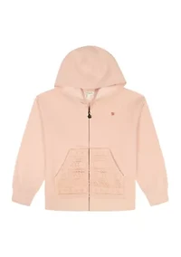 Girls 7-17 Zip Up Hoodie with Crochet Fleece Split Kangaroo Pocket