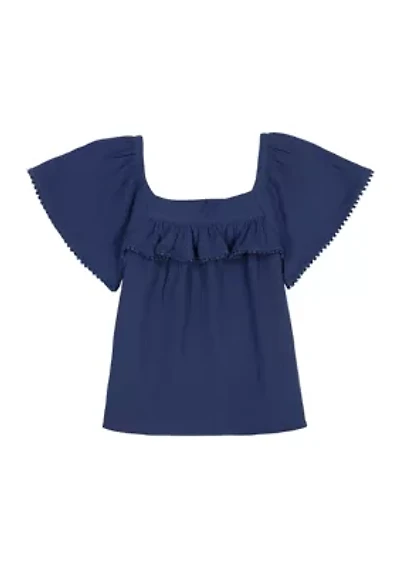 Girls 7-16 Short Flutter Sleeve Gauze Top
