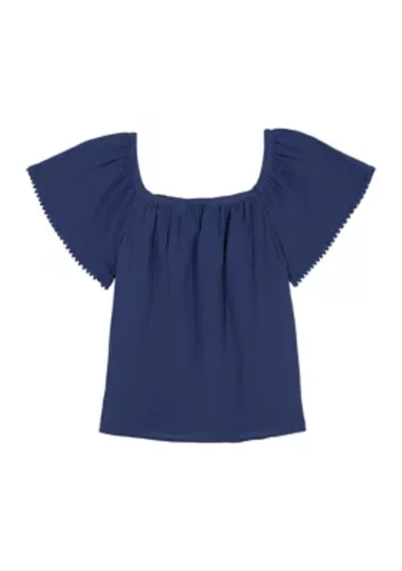 Girls 7-16 Short Flutter Sleeve Gauze Top