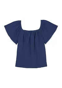 Girls 7-16 Short Flutter Sleeve Gauze Top