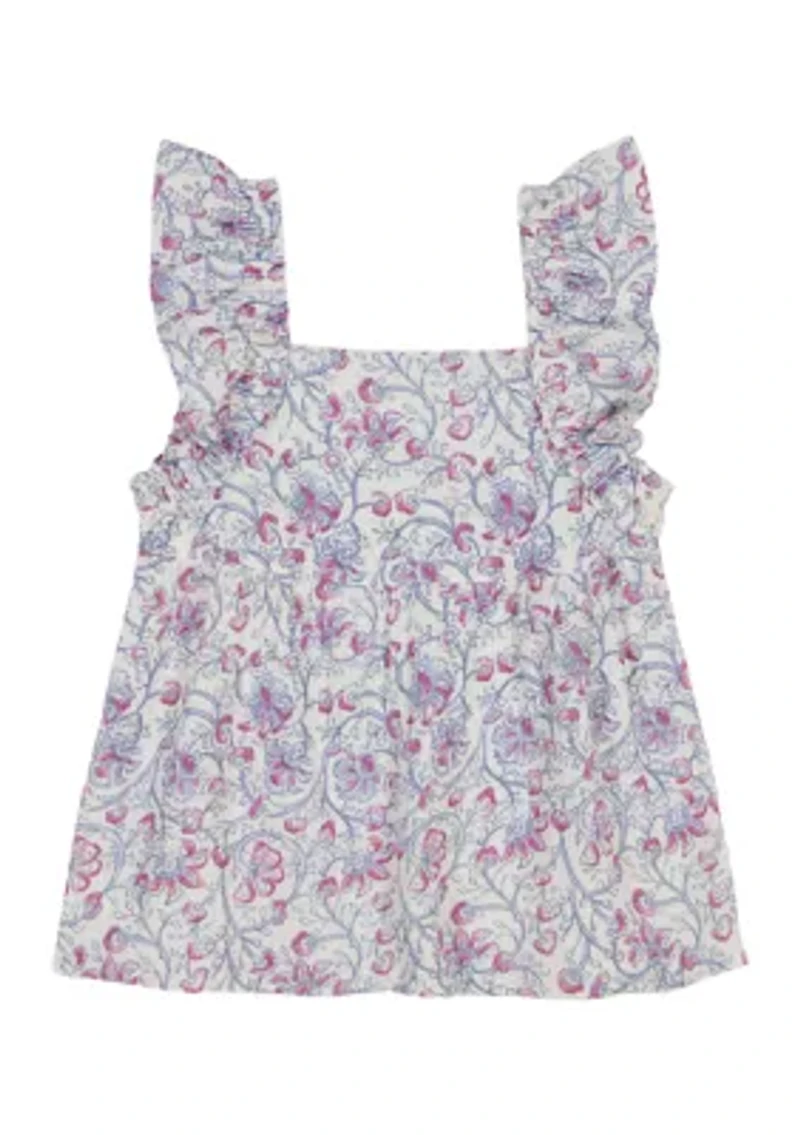 Girls 7-16 Flutter Sleeve Floral Top