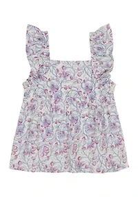 Girls 7-16 Flutter Sleeve Floral Top