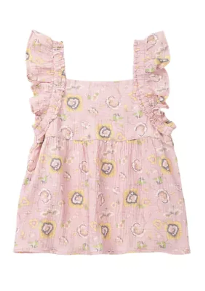 Girls 7-16 Ruffle Flower Printed Top