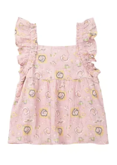 Girls 7-16 Ruffle Flower Printed Top