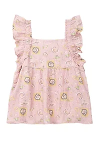 Girls 7-16 Ruffle Flower Printed Top