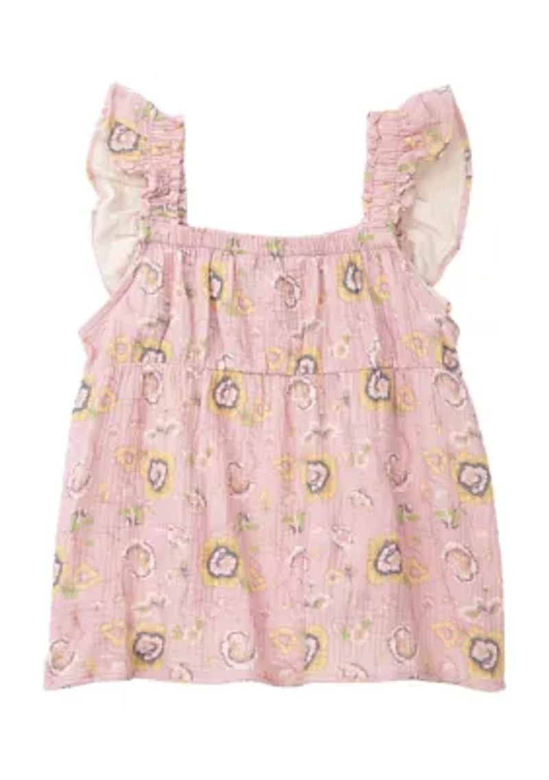 Girls 7-16 Ruffle Flower Printed Top