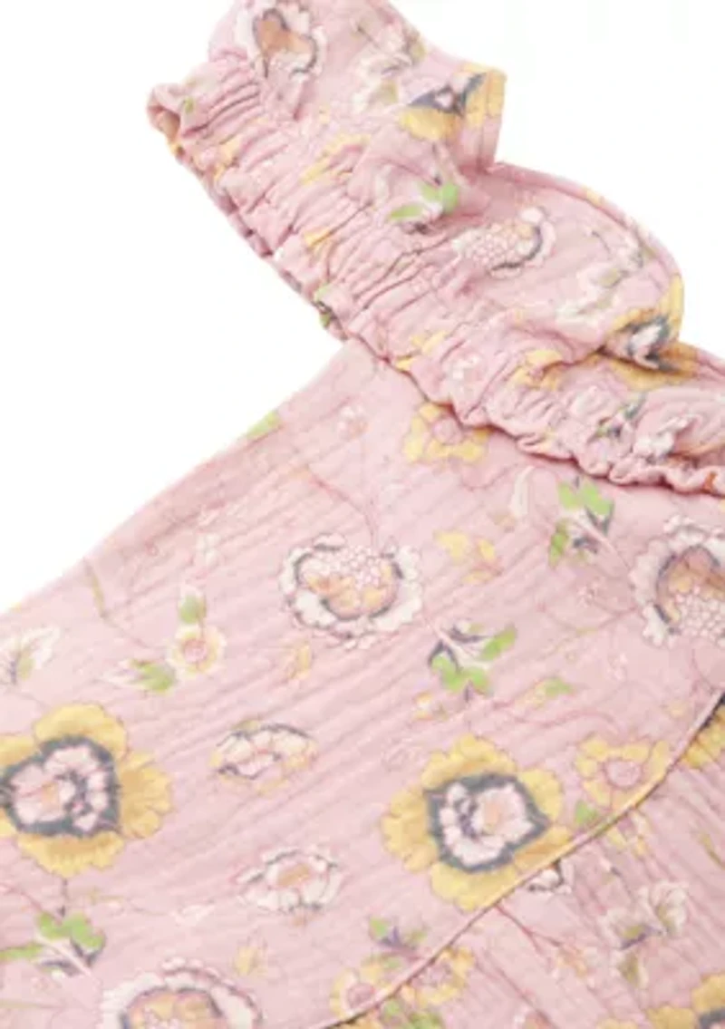 Girls 7-16 Ruffle Flower Printed Top