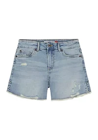 Girls 7-16 Mid Rise Destructed Shorts
