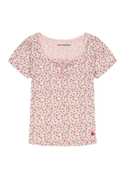 Girls 7-16 Floral Pointelle Top