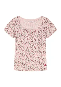 Girls 7-16 Floral Pointelle Top