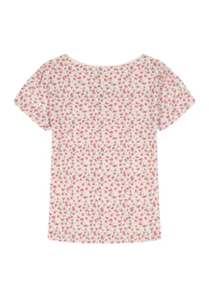 Girls 7-16 Floral Pointelle Top