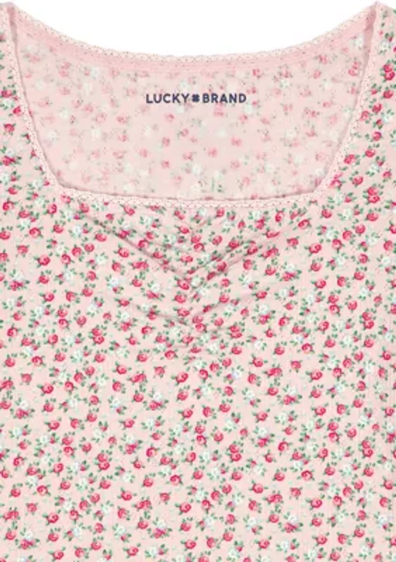 Girls 7-16 Floral Pointelle Top