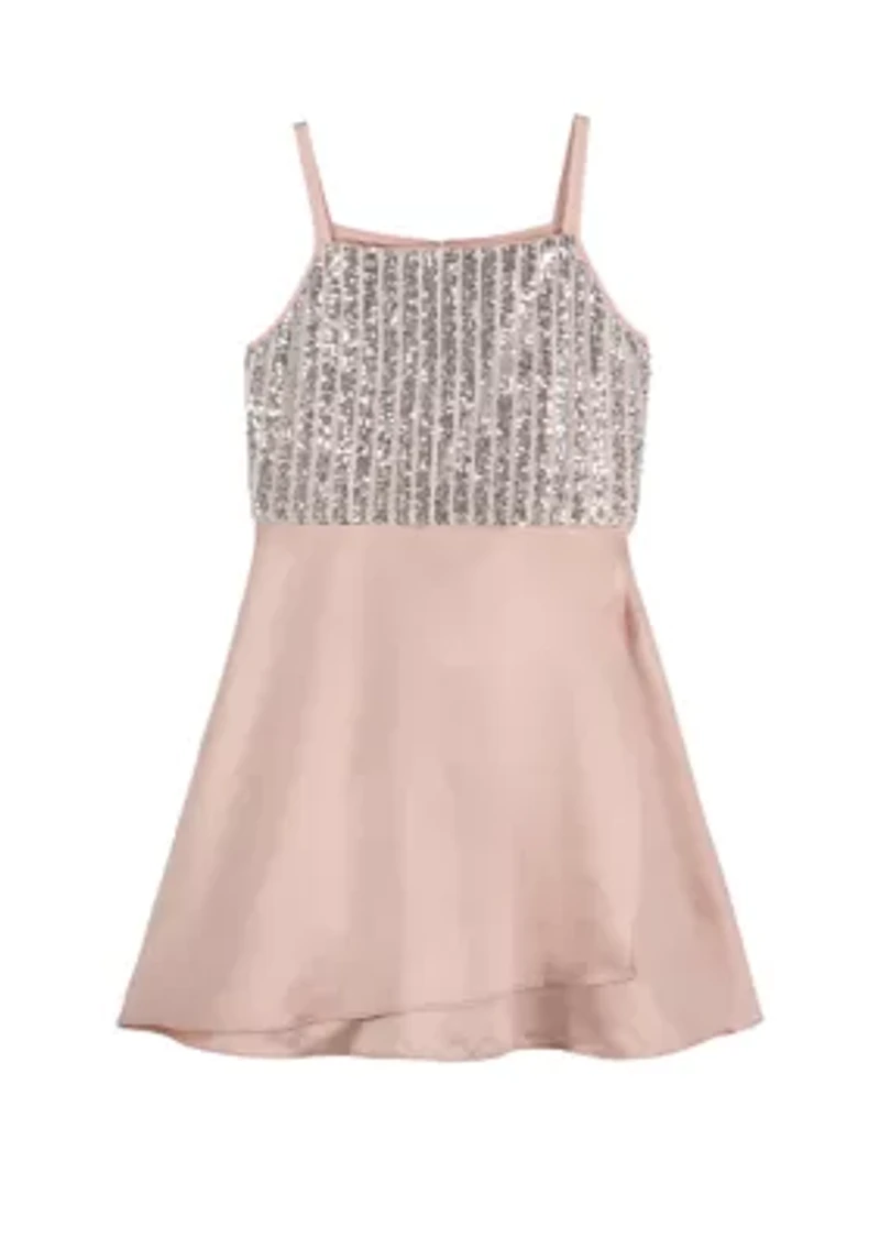 Girls 7-16 Sequin Bodice with Charmeuse Skirt Dress