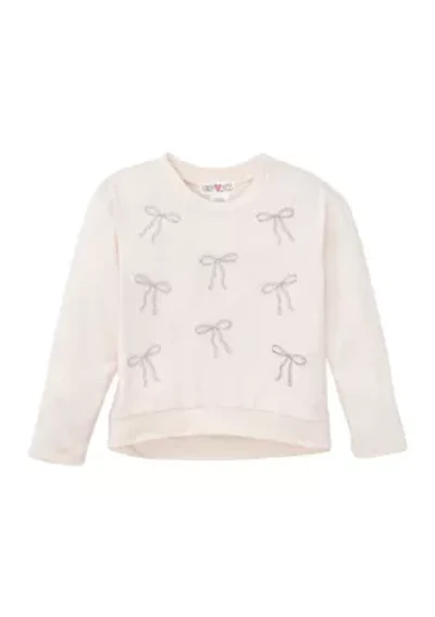 Girls 4-6x Long Sleeve Rhinestone Bow T-Shirt