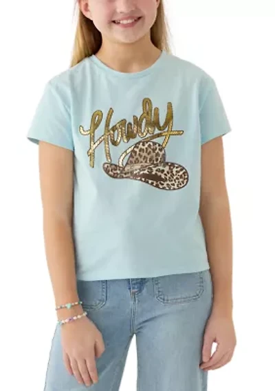 Girls 7-16 Short Sleeve Howdy Graphic T-Shirt