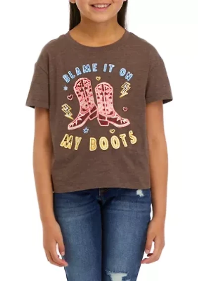 Girls 7-16 Western Rhinestone Boxy Graphic T-Shirt