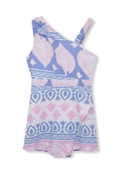 Girls 7-16 Asymmetrical Printed Romper