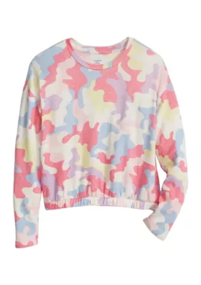 Girls 7-16 Long Sleeve Elastic Waist Printed Top