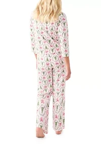 Unisex Big Kid Holiday Bows & Wreaths Notch Collar Pajama Set