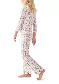 Unisex Big Kid Holiday Bows & Wreaths Notch Collar Pajama Set