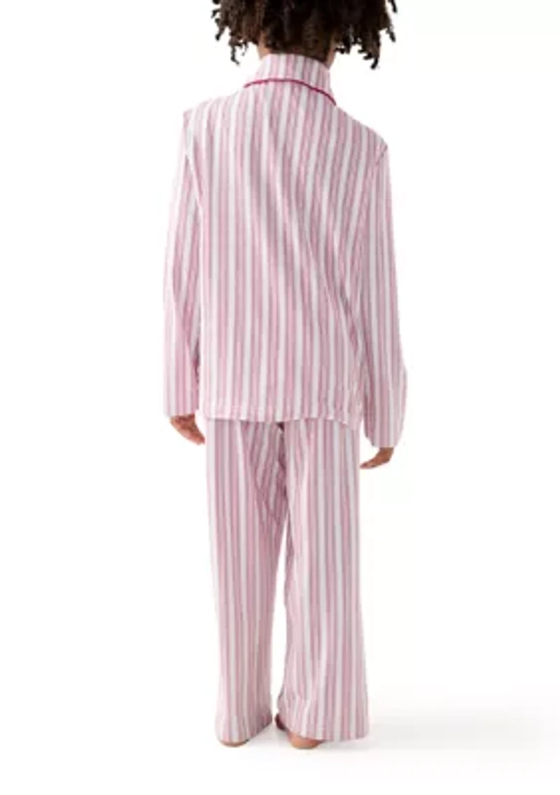 Unisex Big Kid Red Stripe Notch Collar Pajama Set