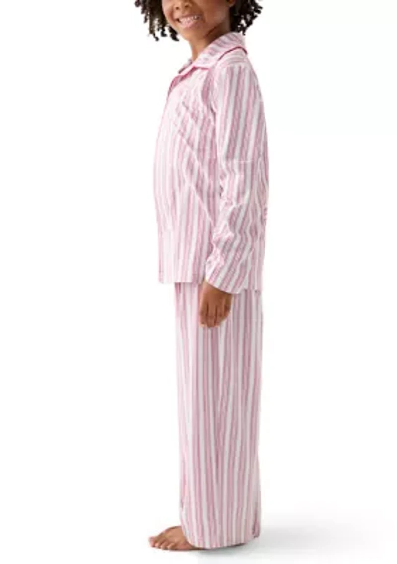 Unisex Big Kid Red Stripe Notch Collar Pajama Set