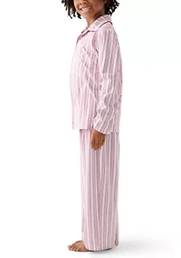 Unisex Big Kid Red Stripe Notch Collar Pajama Set