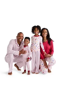 Unisex Big Kid Red Stripe Notch Collar Pajama Set