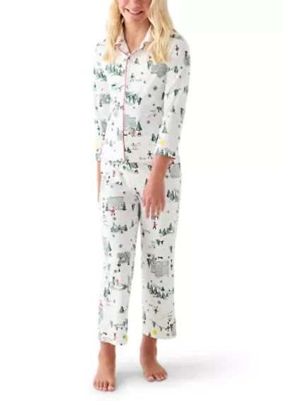 Unisex Big Kid Winter Village Notch Collar Pajama Set