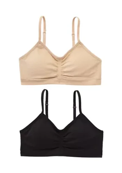 Girls Seamless Ruched Crop Bras - 2 Pack